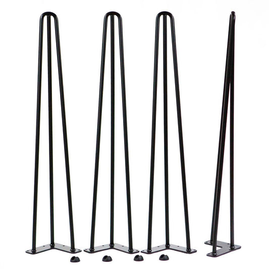 28" Hairpin Legs, 3-Rod Black Powder Coated, Set/4, #W5032A4