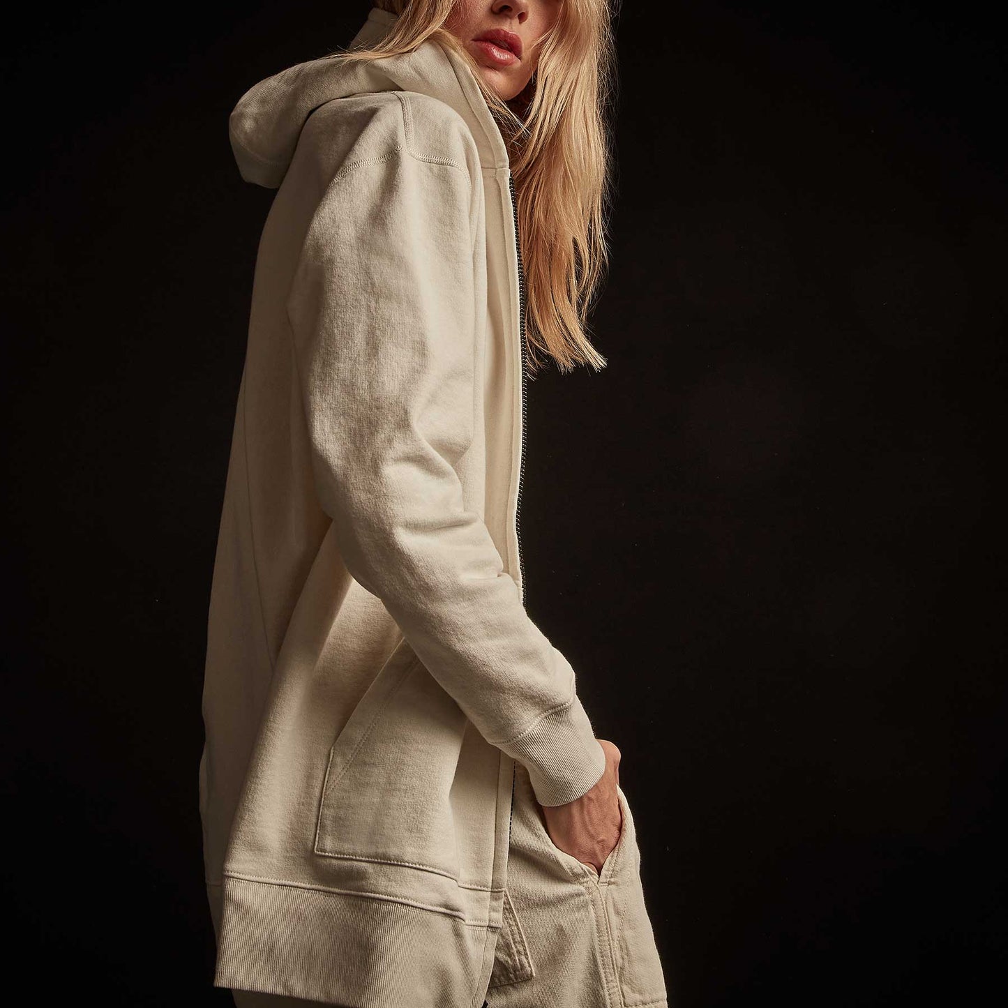 Oversize French Terry Zip Hoodie - Alabaster