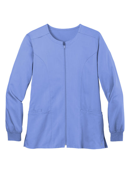 Wonderwink Womens Premiere Flex Full Zip Scrub Jacket w/ Pockets - Ceil Blue