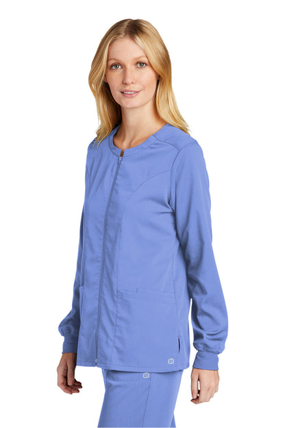 Wonderwink Womens Premiere Flex Full Zip Scrub Jacket w/ Pockets - Ceil Blue