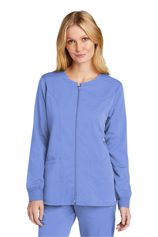 Wonderwink Womens Premiere Flex Full Zip Scrub Jacket w/ Pockets - Ceil Blue