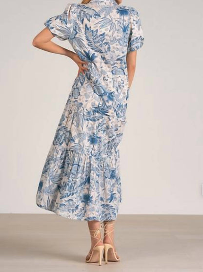 Leaf Midi Dress In Blue