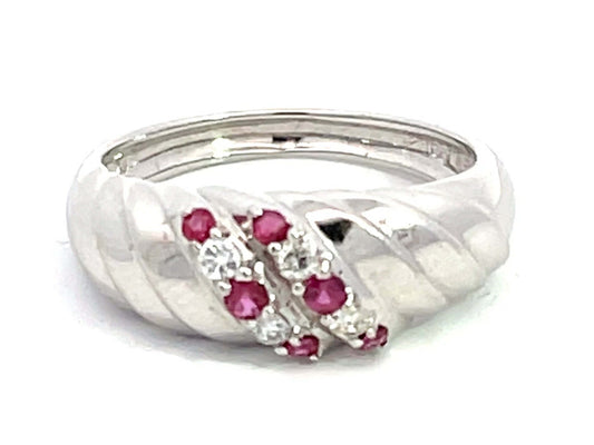 Ruby and Diamond Ripple Band in 14k White Gold