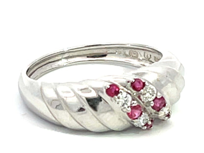 Ruby and Diamond Ripple Band in 14k White Gold