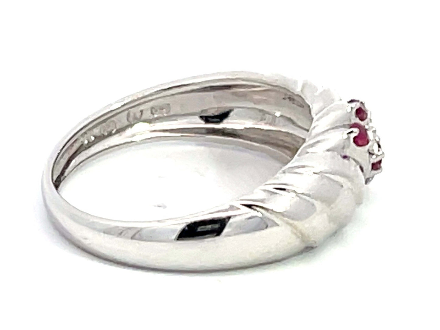 Ruby and Diamond Ripple Band in 14k White Gold