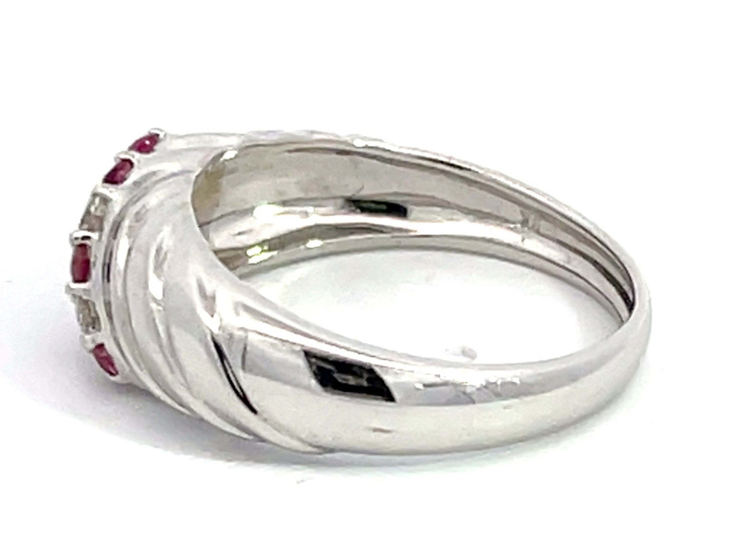 Ruby and Diamond Ripple Band in 14k White Gold