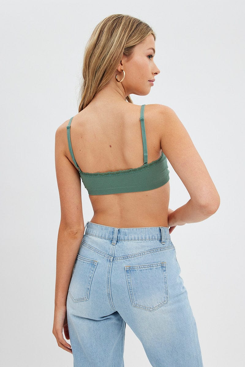 Green Bralette Lace Trim Seamless