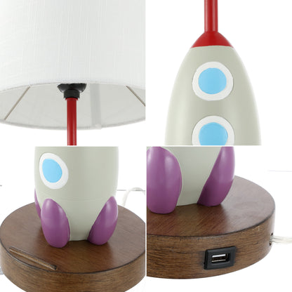 Houston 17.5" Coastal Style Iron/Resin Rocket LED Kids' Table Lamp with Phone Stand and USB Charging Port, Multi-Color