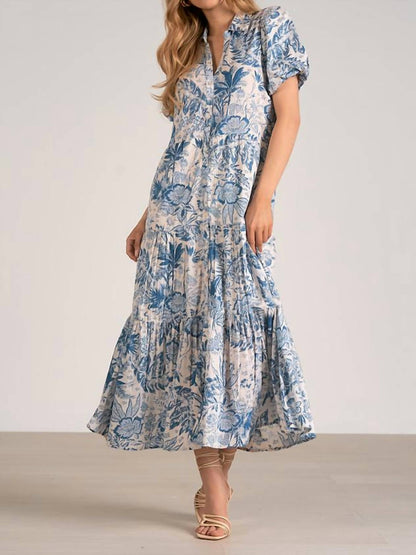 Leaf Midi Dress In Blue