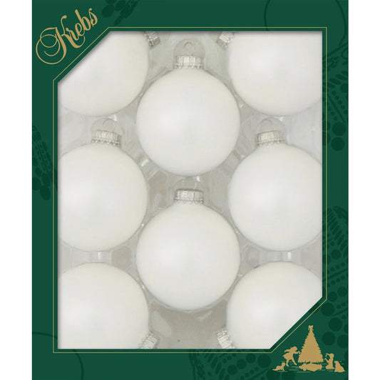 White Satin Glass Ball Ornaments - Set of 8