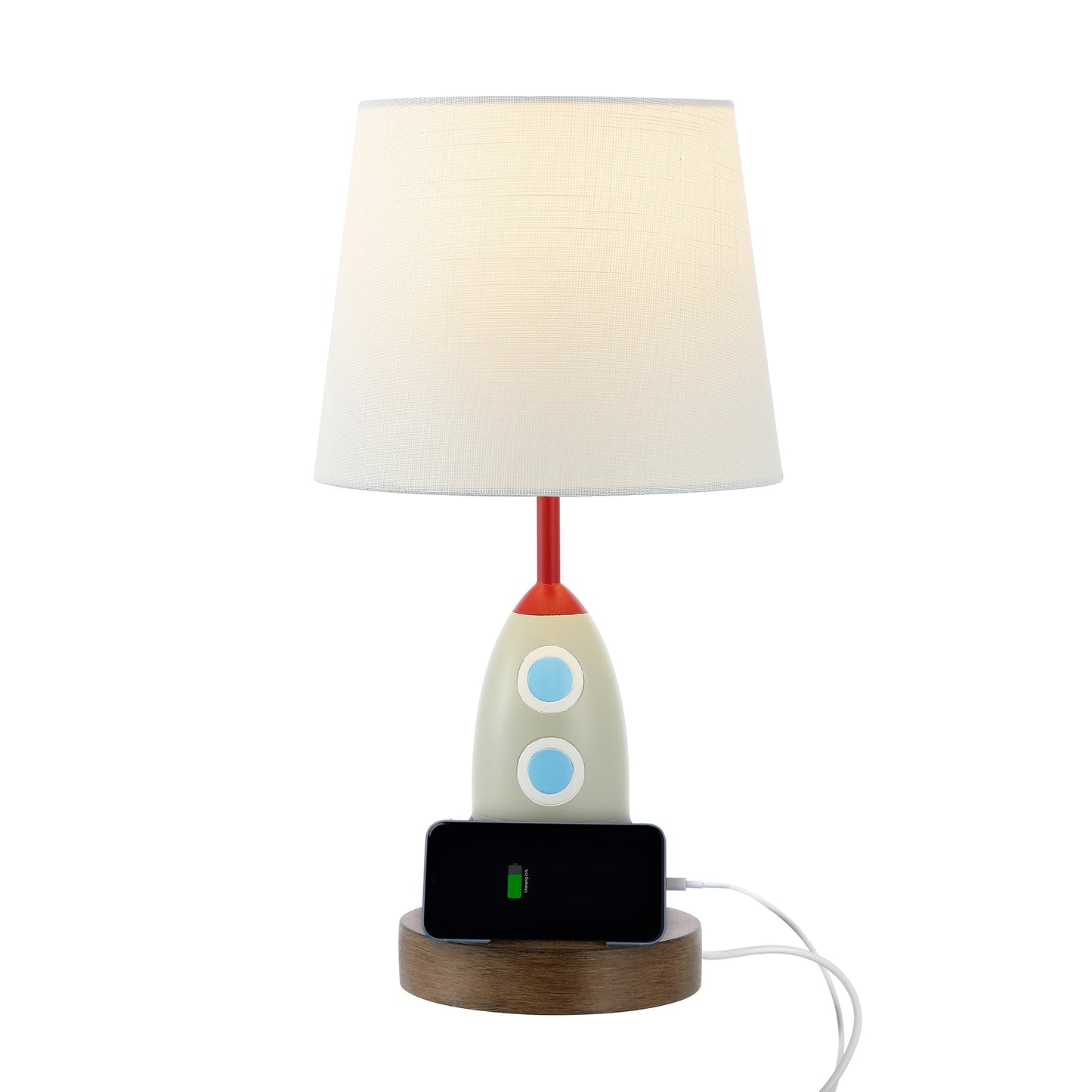 Houston 17.5" Coastal Style Iron/Resin Rocket LED Kids' Table Lamp with Phone Stand and USB Charging Port, Multi-Color