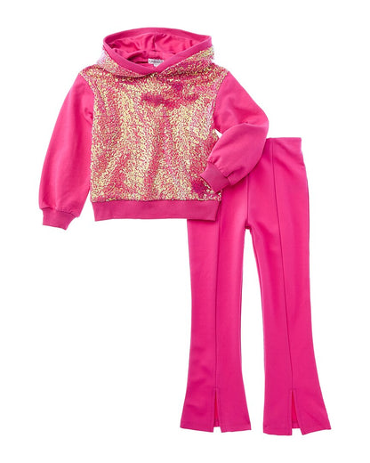 Flapdoodles Sequins Mesh Hoodie & Pant Set