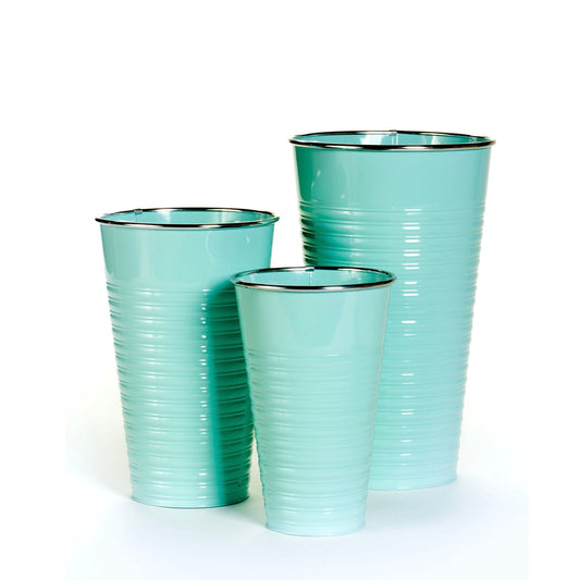 Silver Rim Aqua Enamel Flower Vases