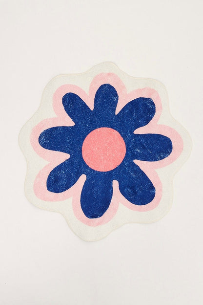 Blue Floral Shaped Bath Mat