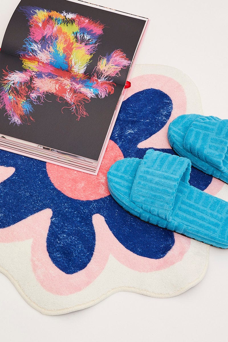 Blue Floral Shaped Bath Mat