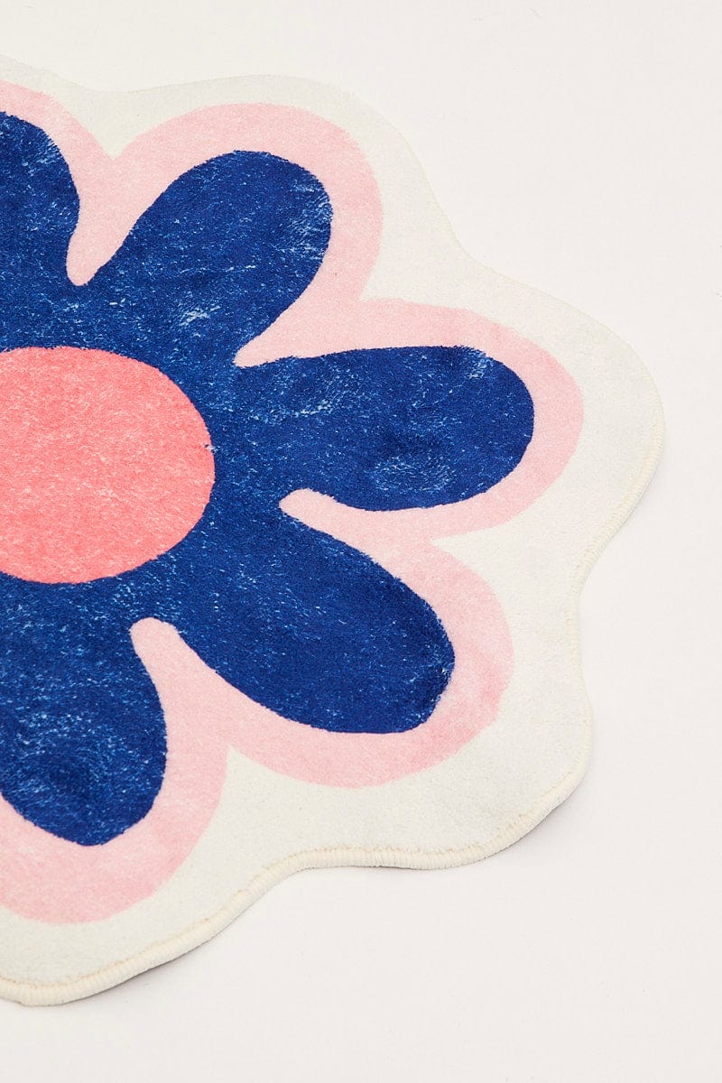 Blue Floral Shaped Bath Mat