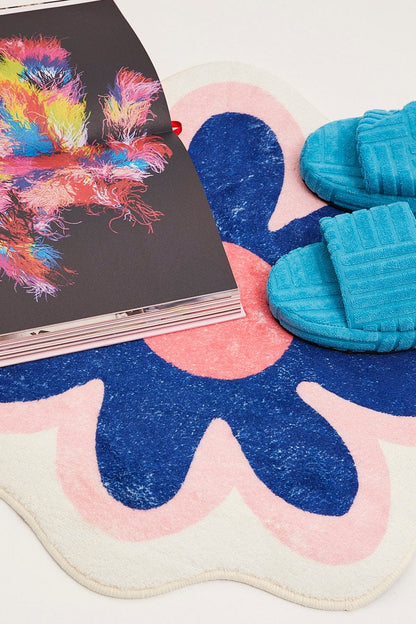 Blue Floral Shaped Bath Mat