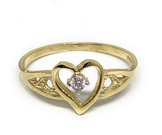 10k Solid Gold Yellow Gold Heart CZ Ring