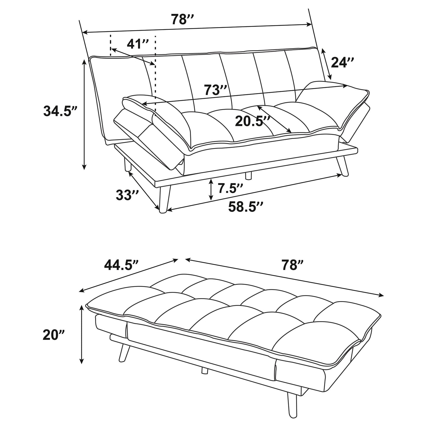 Laredo Upholstered Convertible Sofa Bed Light Grey