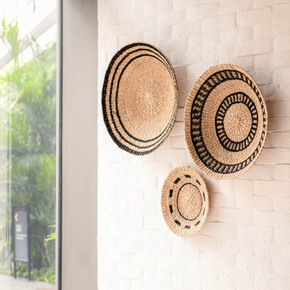 Natural + Black Woven Wall Basket Set