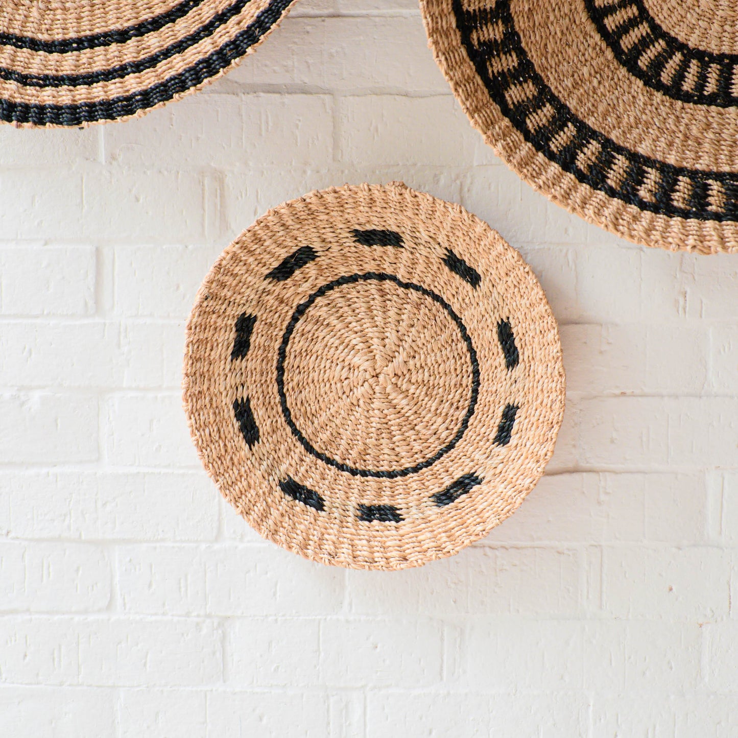 Natural + Black Woven Wall Basket Set