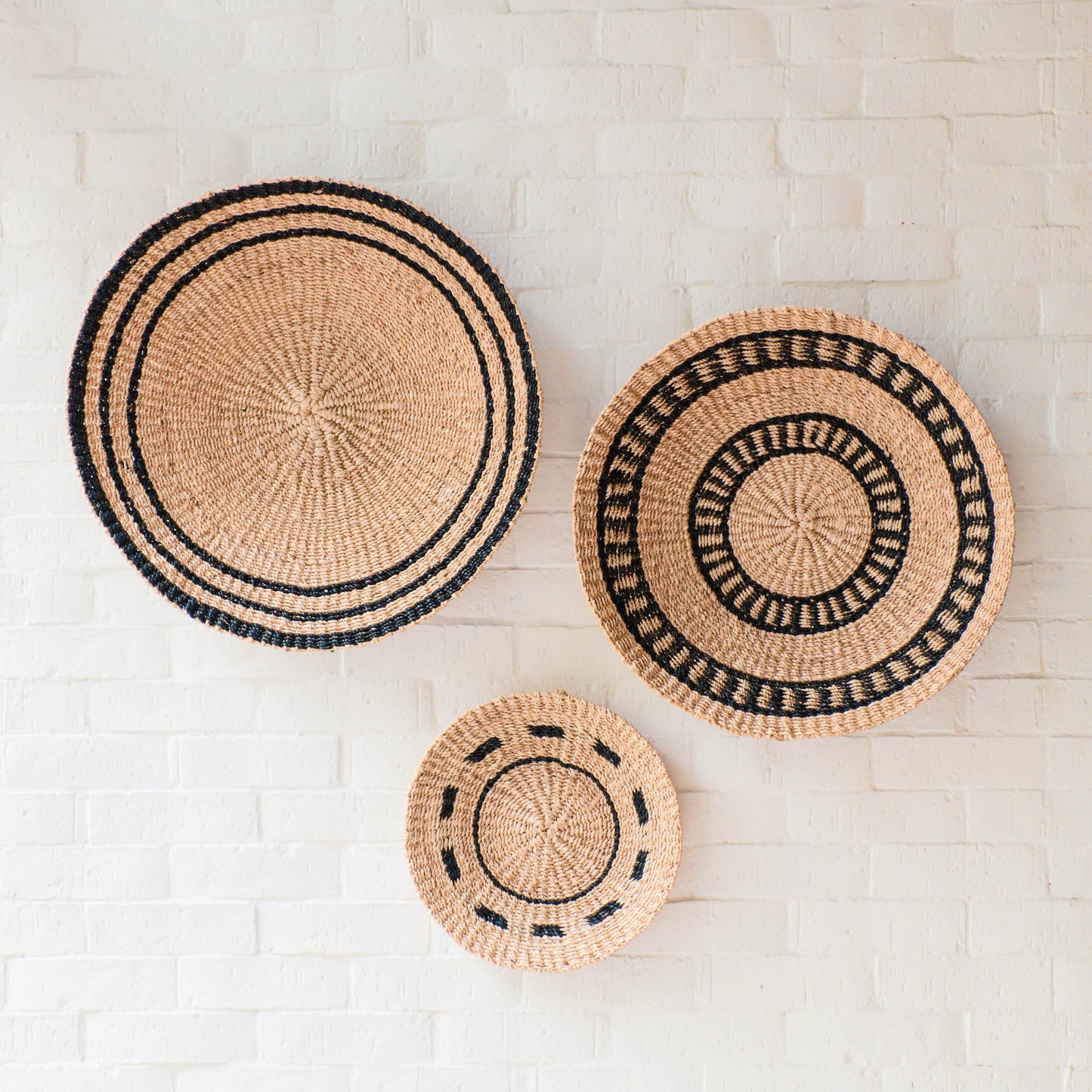 Natural + Black Woven Wall Basket Set