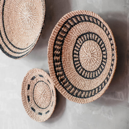 Natural + Black Woven Wall Basket Set