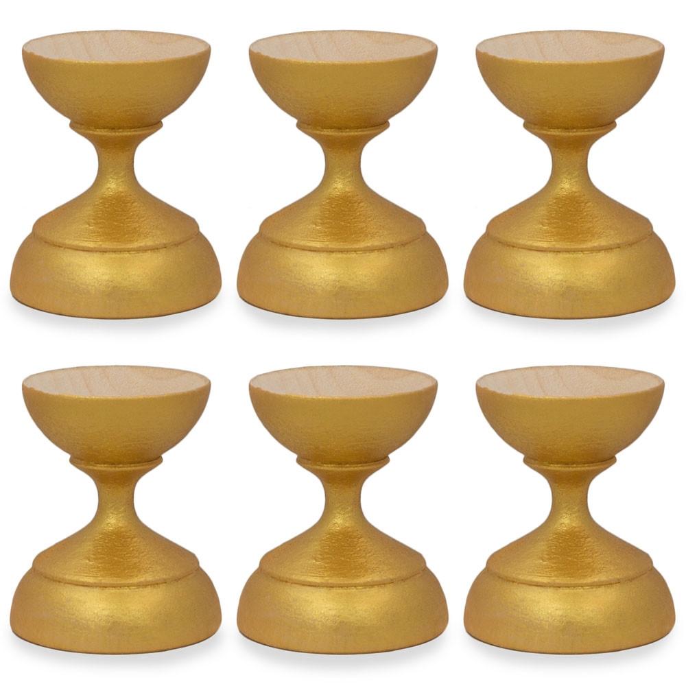 Set of 6 Golden Wooden Ukrainian Easter Egg Stand Holder Display 1.5 Inches