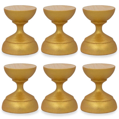 Set of 6 Golden Wooden Ukrainian Easter Egg Stand Holder Display 1.5 Inches