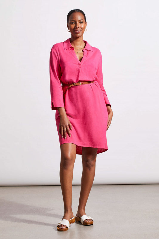 THREE-QUARTER SLEEVE DRESS WITH POCKETS-Raspberry