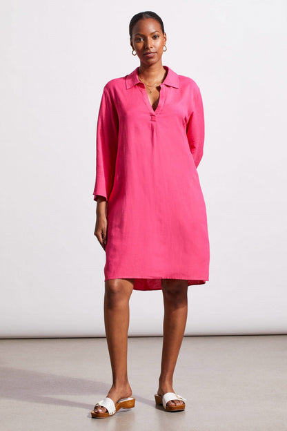 THREE-QUARTER SLEEVE DRESS WITH POCKETS-Raspberry