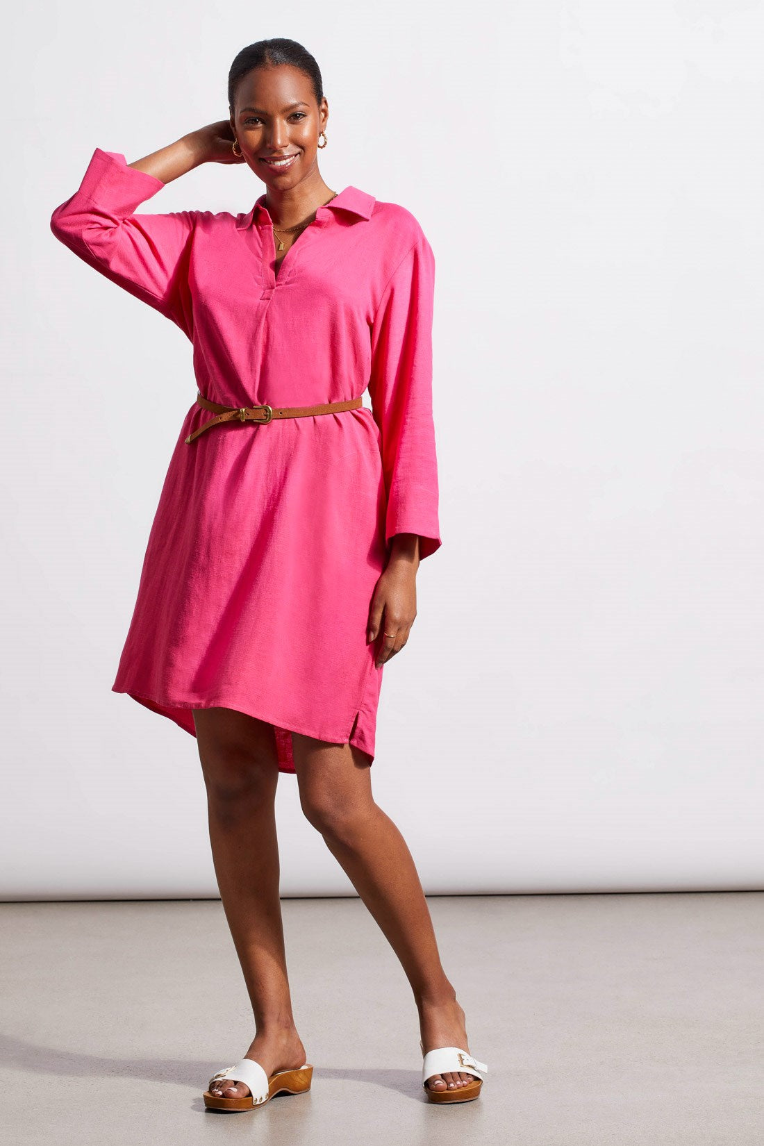 THREE-QUARTER SLEEVE DRESS WITH POCKETS-Raspberry