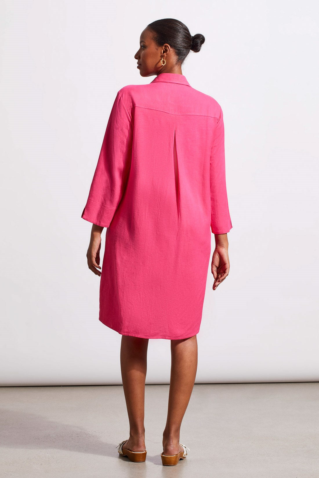 THREE-QUARTER SLEEVE DRESS WITH POCKETS-Raspberry