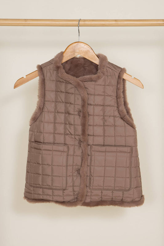 Youth Reversible Faux Fur Vest for Girls in Brown Cream | 5345ACM