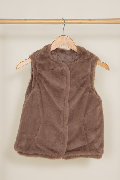 Youth Reversible Faux Fur Vest for Girls in Brown Cream | 5345ACM