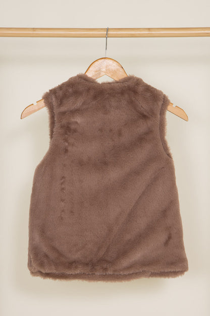 Youth Reversible Faux Fur Vest for Girls in Brown Cream | 5345ACM