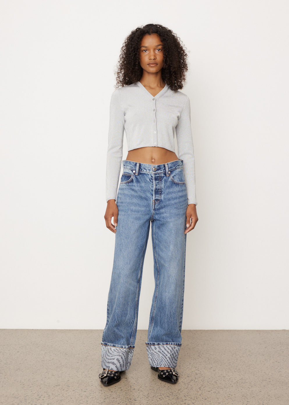 Logo Printed Wide Leg Jeans