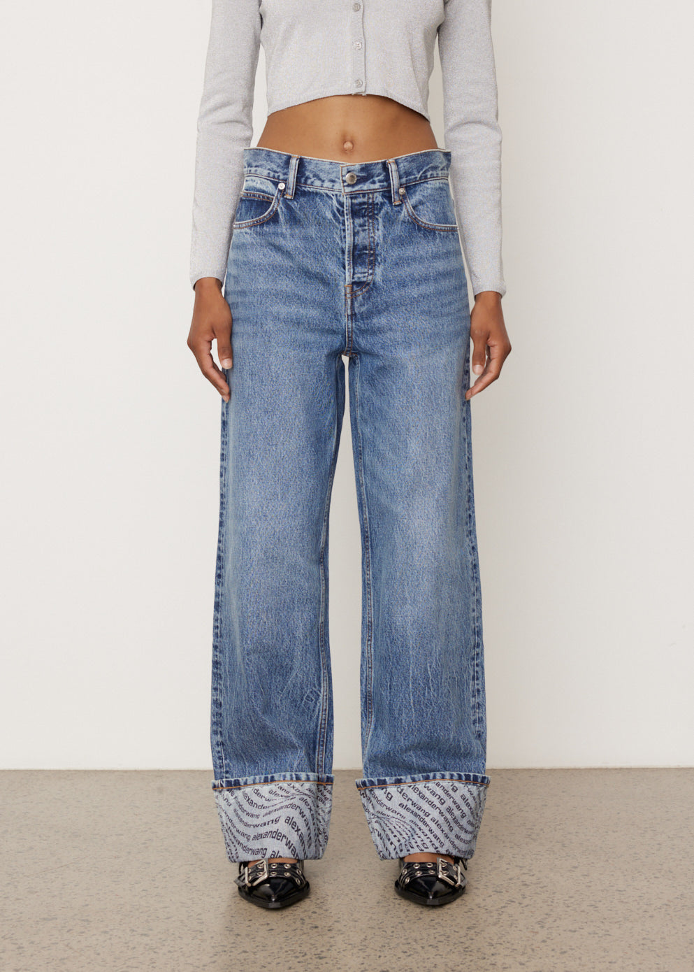 Logo Printed Wide Leg Jeans