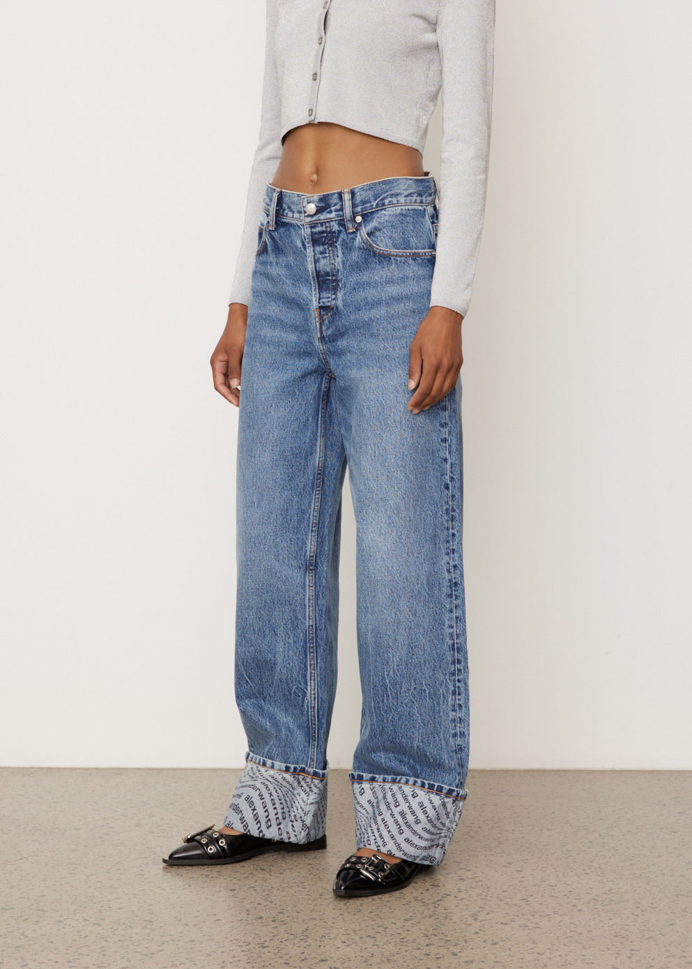 Logo Printed Wide Leg Jeans